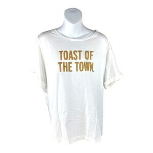 Kate Spade New York Toast of the Town Graphic Tee Shirt White Gold XL NEW